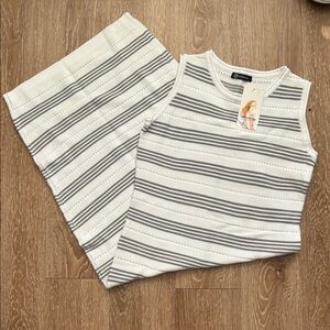 new! PrettyGarden white & gray striped knit bodycon midi dress, small
